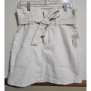 Free People Splendor In The Grass Paper Bag Tie Waist Denim Skirt Oatmeal Sz 10